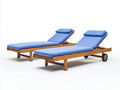 Tumbonas de madera 200x75x95 cm - natural-azul - conjunto reclinable con ruedas