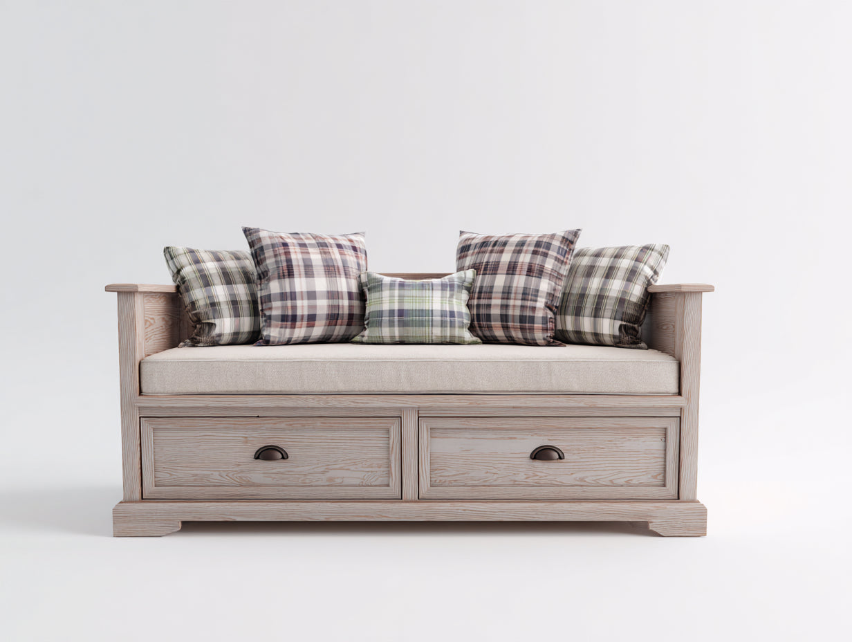 Sofás cama de madera 180x75x85 cm - beige - estilo rústico con cajones