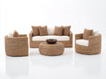 Sofás de exterior ratán 190x82x78 cm natural para jardín - conjunto lounge con mesa redonda
