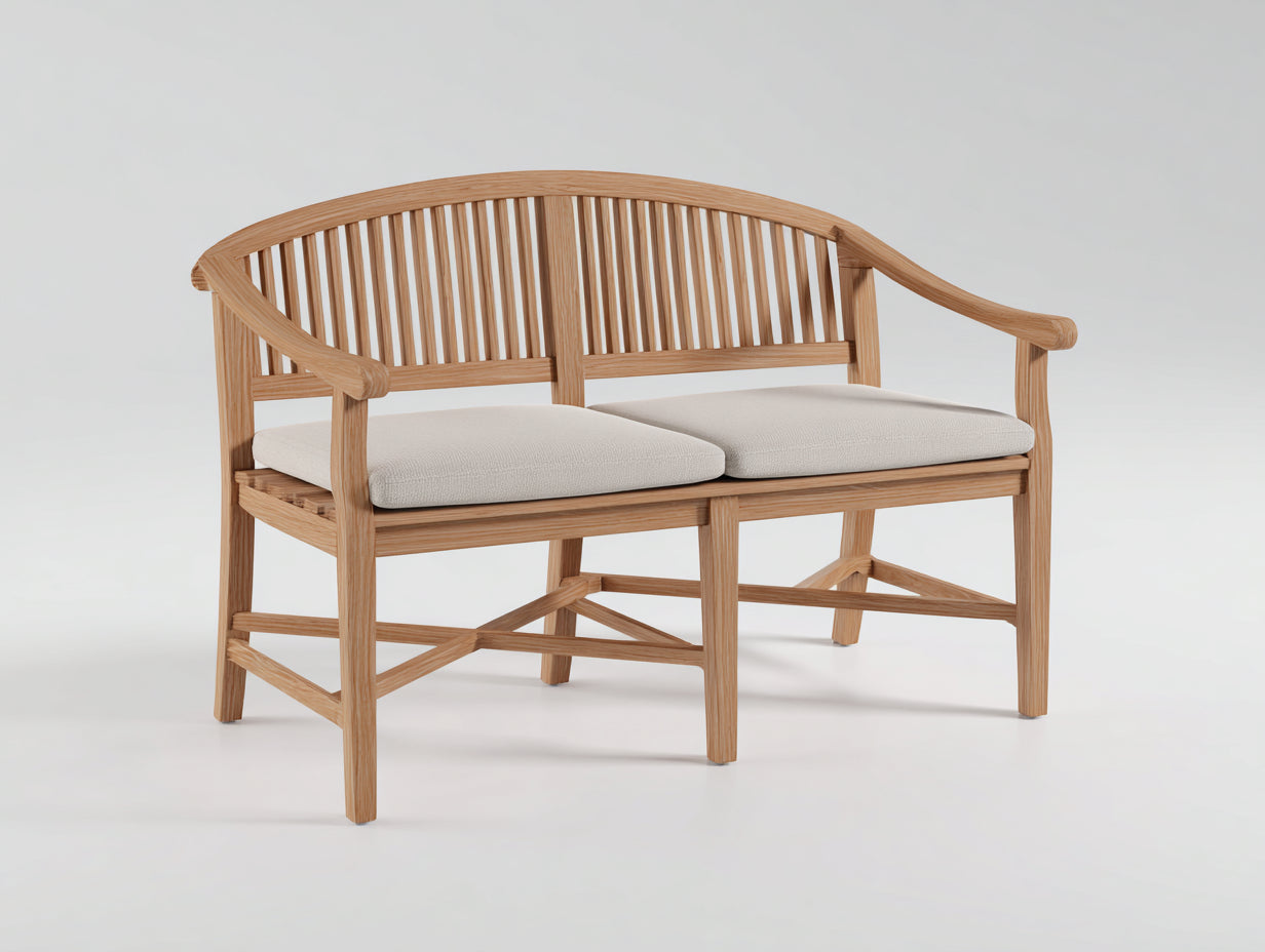 Bancos de jardín de madera 160x65x95 cm - natural-beige - estilo clásico con cojines