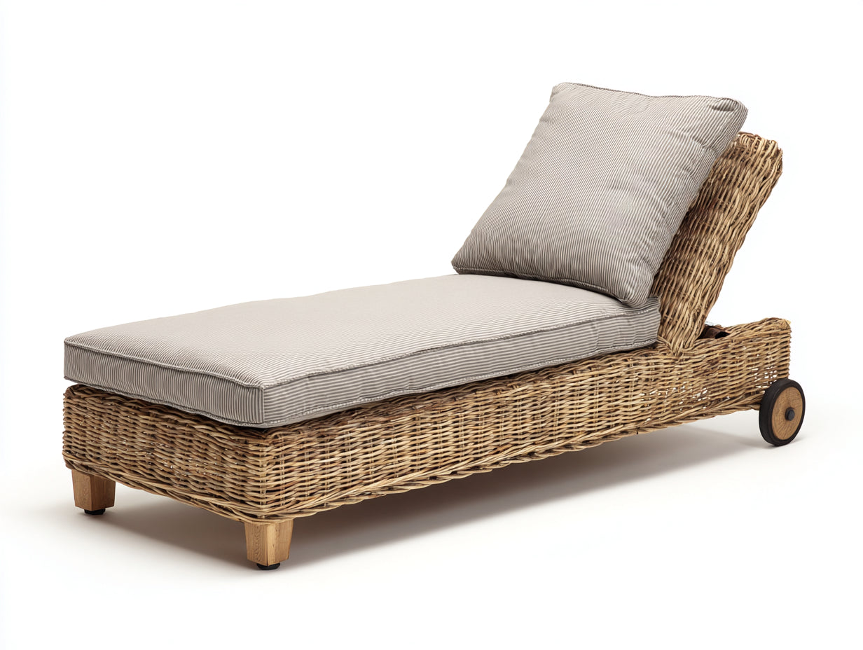 Tumbonas 198x72x84 cm - ratán natural con ruedas - diseño rústico para jardín