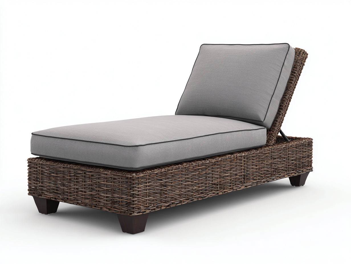 Tumbonas ratán 195x75x88 cm marrón y gris para jardín - diseño reclinable acolchado