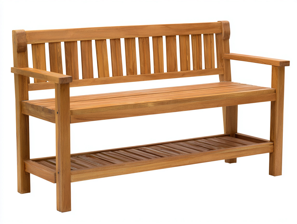 Bancos de jardín de madera efecto teca 142x58x90 cm - natural - diseño clásico para exterior