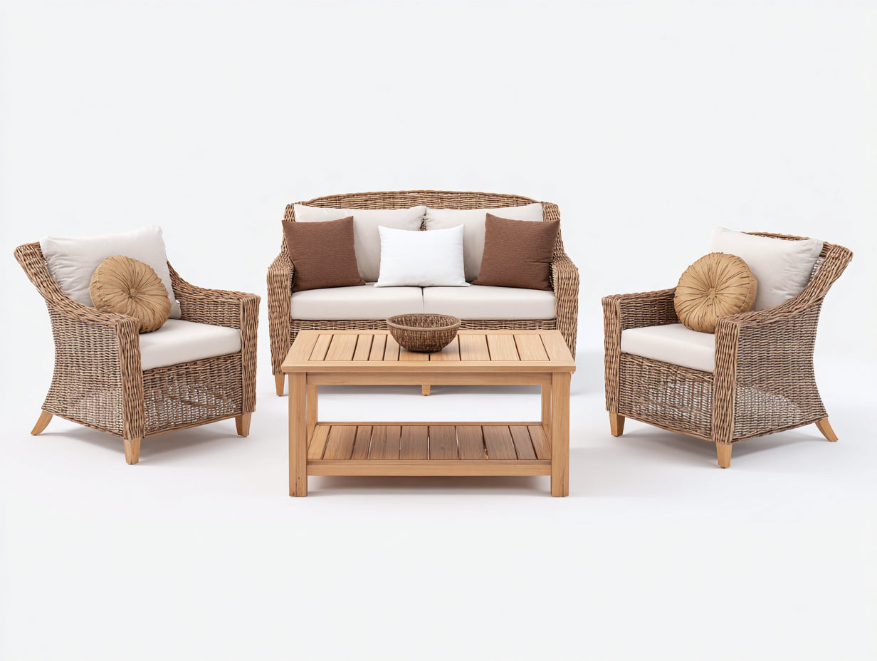 Sofás de exterior de ratán sintético 190x70x82 cm - marrón - diseño natural para jardín