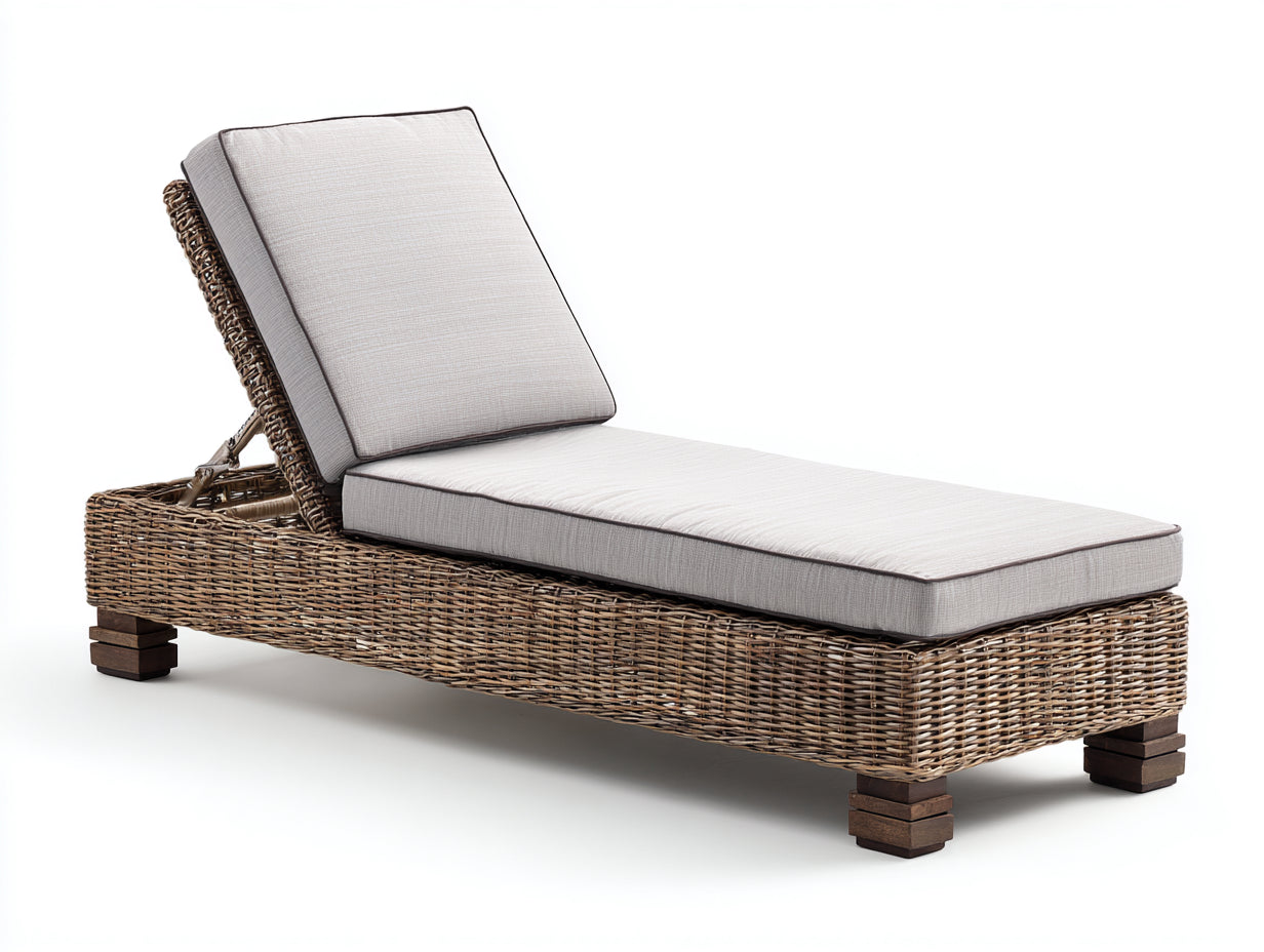 Tumbonas de ratán y tela 198x70x82 cm - natural-beige - diseño reclinable con cojín