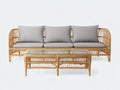 Sofás de exterior 210x78x82 cm - ratán natural y mesa con vidrio - conjunto de jardín estilo bohemio