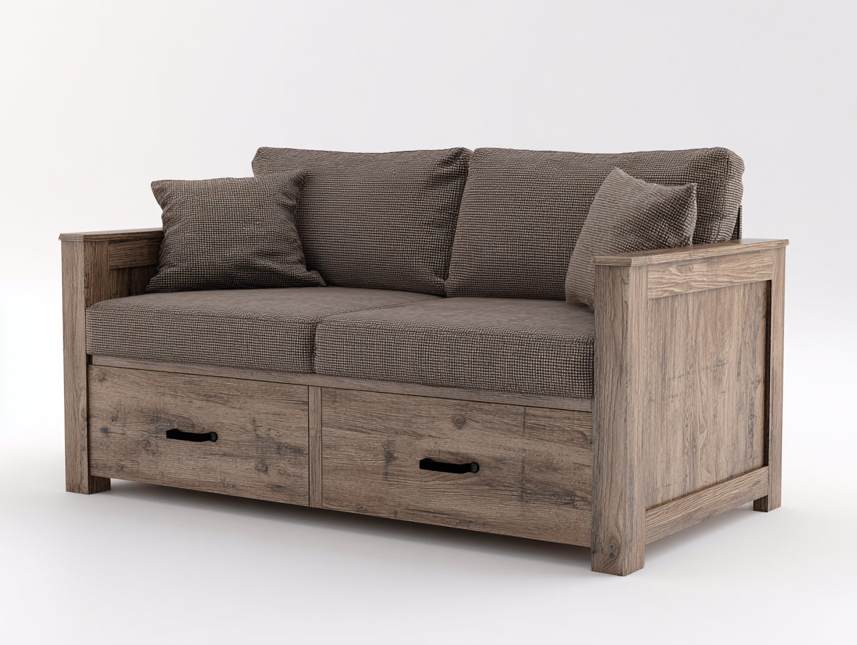 Sofás cama de madera y tela 190x85x82 cm - marrón - estilo rústico con almacenaje