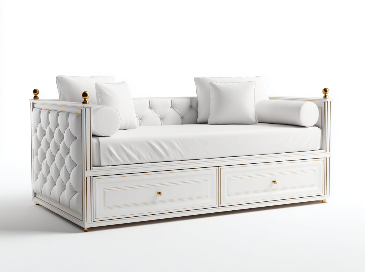 Sofás cama tapizado en piel sintética 210x96x86 cm - blanco - diseño clásico para dormitorio