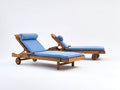 Tumbonas madera 200x70x88 cm marrón y azul para jardín - conjunto reclinable con ruedas