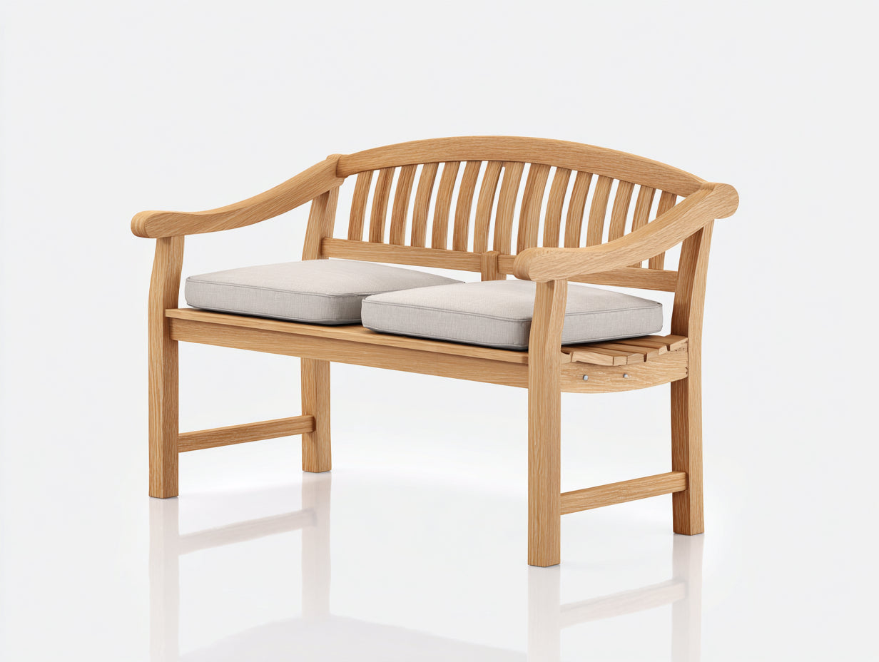 Bancos de jardín madera 128x60x88 cm natural para jardín - diseño curvo con cojines