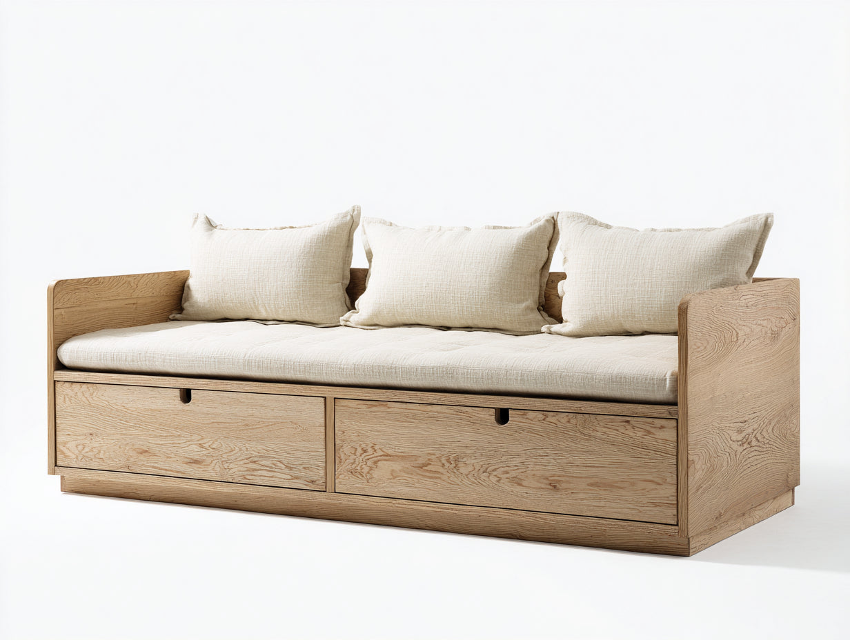 Sofás cama de madera efecto roble 208x96x82 cm - natural - diseño funcional para dormitorio