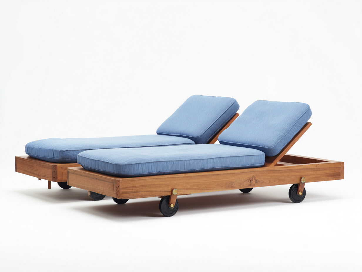 Tumbonas de madera 200x68x90 cm - natural y azul - diseño ajustable para exterior