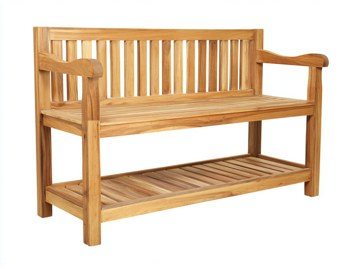 Bancos de jardín madera 150x55x90 cm natural para jardín - diseño clásico con estante inferior